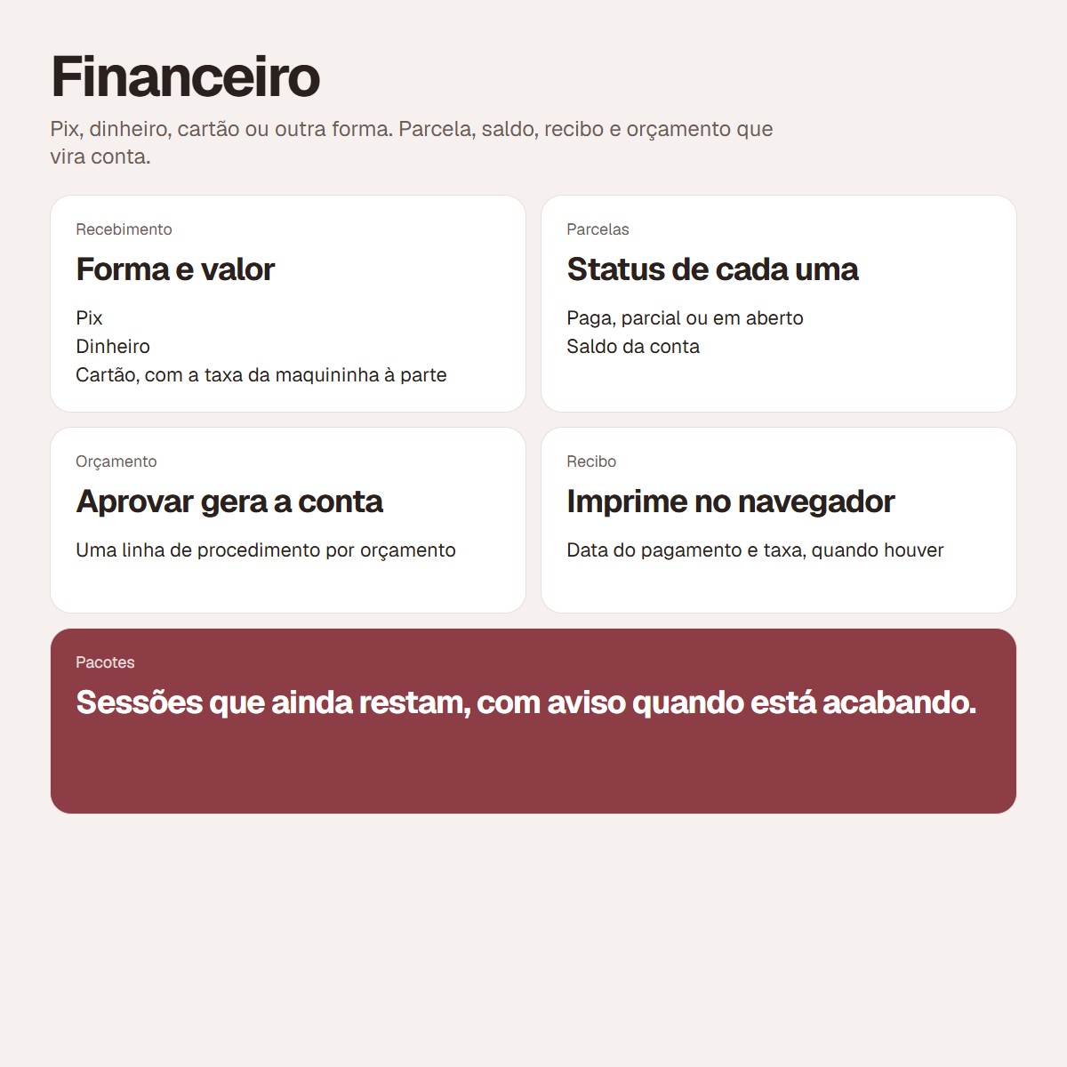 Financeiro com parcelas, recibo e orçamento
