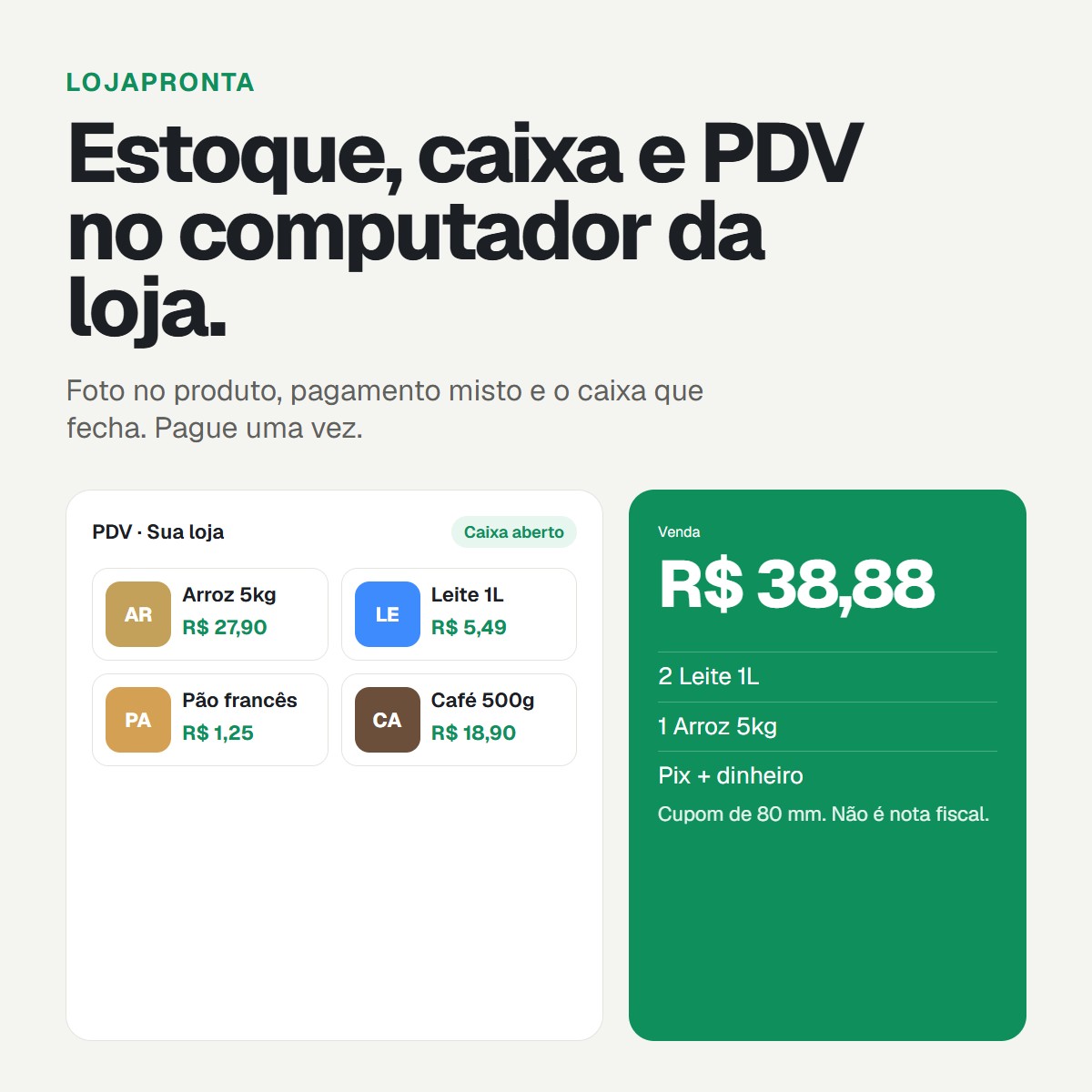 Tela do LojaPronta com estoque, caixa e PDV