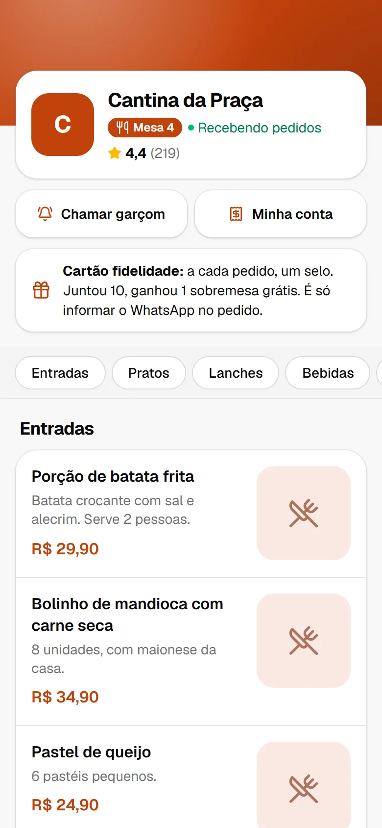 Cardápio digital no celular