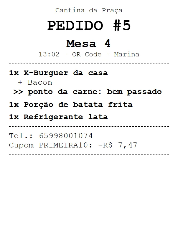 Cupom impresso na cozinha